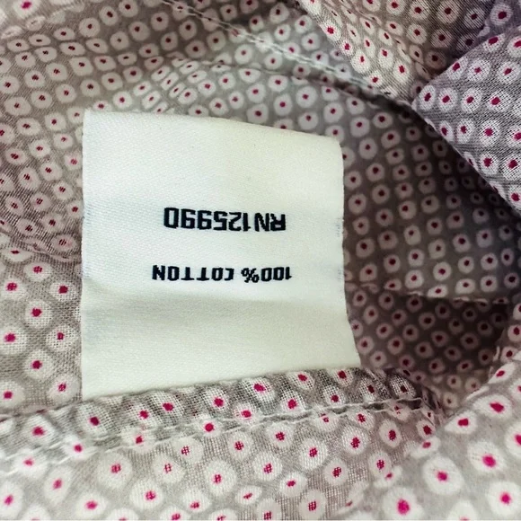 Faconnable Women's size 10 Gray Pink Dot Sheer Button Down Long Sleeve S… - Picture 9 of 11